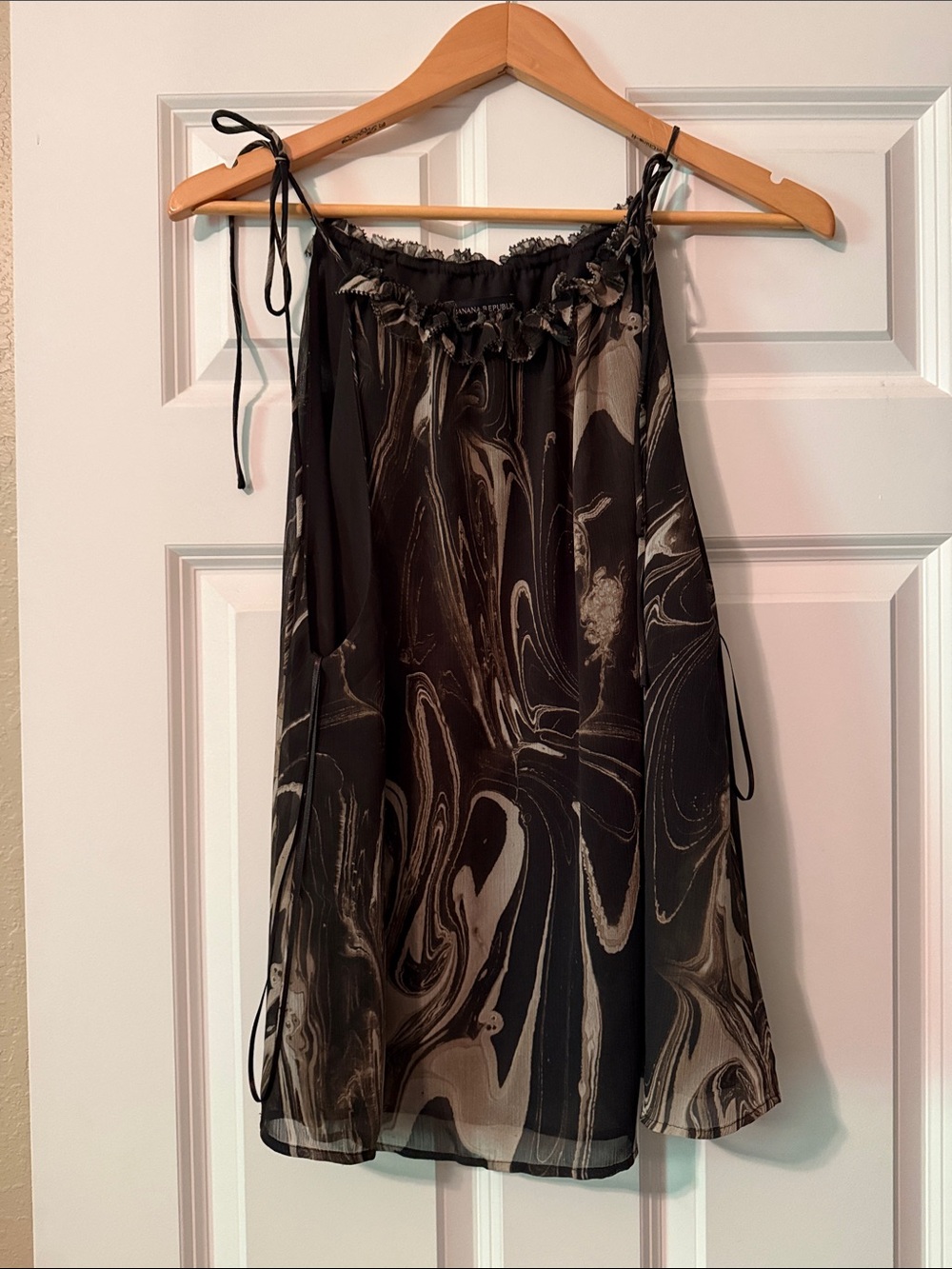 Banana Republic Black and Light Green Marble Tie-Shoulder Camisole